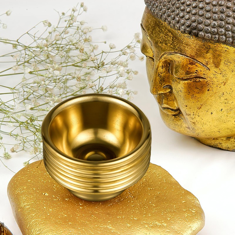 7Pcs Golden Buddhist Offering Cups - Copper Water Bowls for