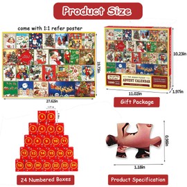 Advent Calendar 2024 Christmas Jigsawin Puzzles,1008 Pieces Christmas Puzzles for Kids and Adults,24 Boxes Advent Calendars Countdown to Christmas Puzzle Gift