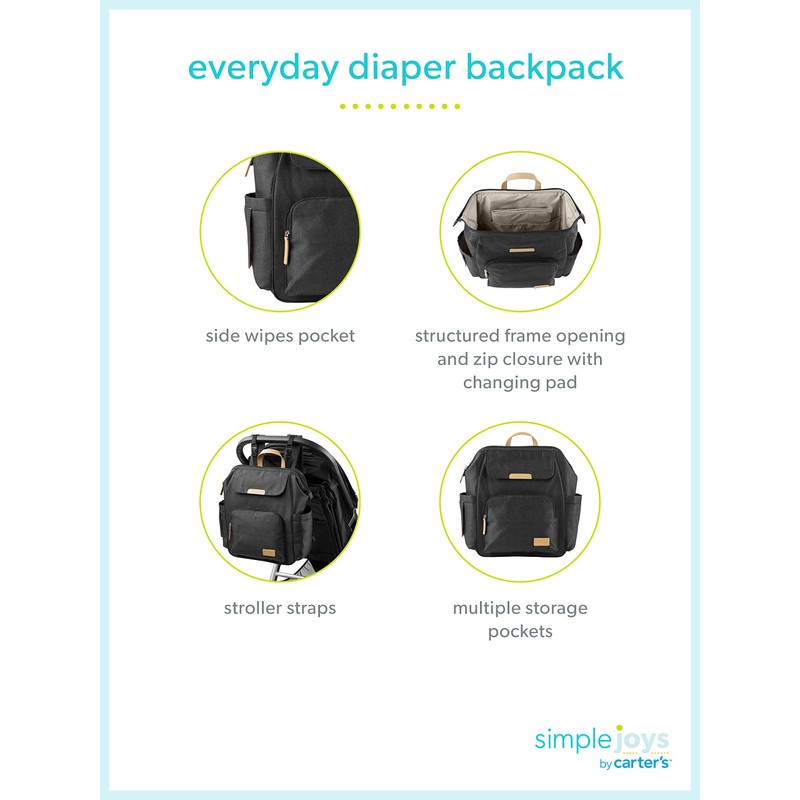 Simple Joys by Carter's Everyday Diaper Backpack, Black, One Size