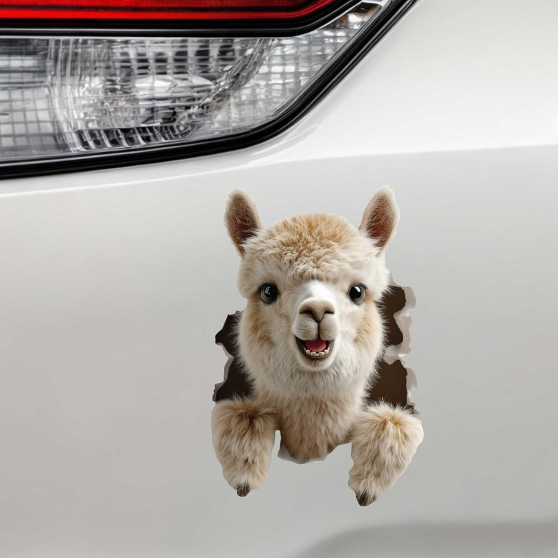 Llama Hole Decal – 3D Fluffy Alpaca Vinyl Sticker –