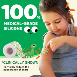 Silicone Scar Sheets for Kids Scars: Dinosaurs Silicone Scar Tape (1.6"x 60" Roll-1.5M) - Medical Grade Silicone Scar Sheets for Surgical Scar Acne Burn Keloid