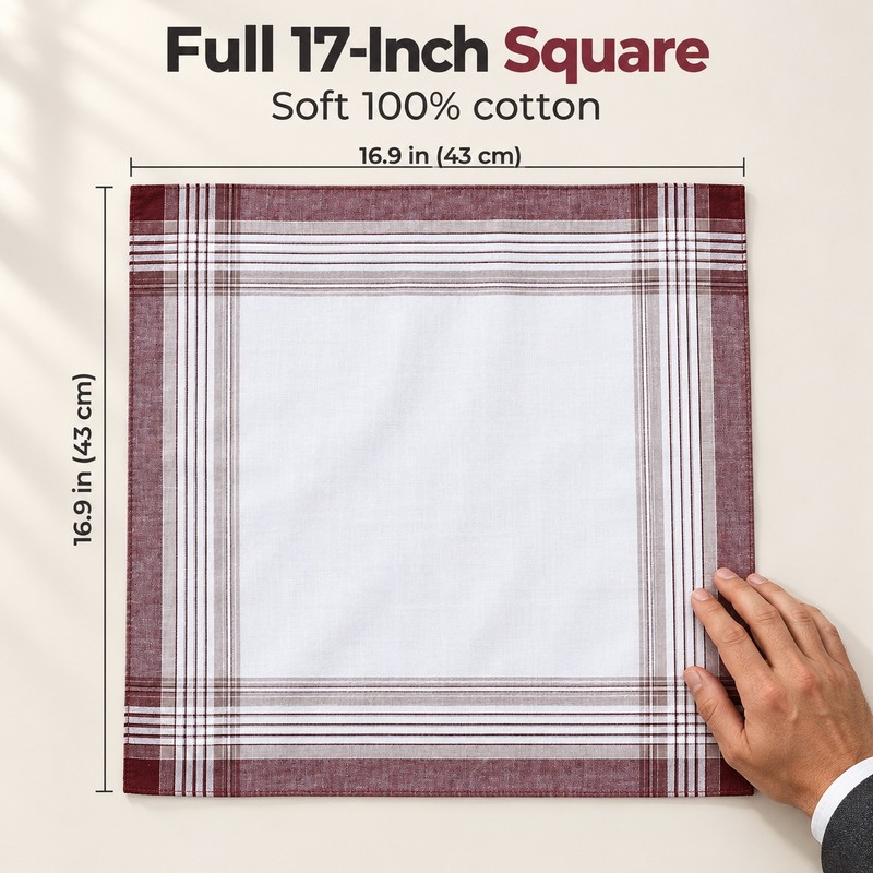 Men's Cotton Plaid Handkerchiefs 6-Pack – 17-Inch Soft Pocket Square