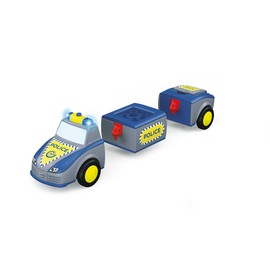 Toddys by siku 0148 Tom Trusty 3-Piece Police Car with Light and Sound, Interlockable, Includes Movable Toy Figure, High-Quality Flywheel Motor, Blue/Grey, 12 Months and Above