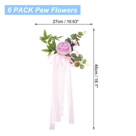 PATIKIL Wedding Chair Decorations Pew Flowers for Wedding Aisle Decoration Set of 6 Pew Flowers with Artificial Flowers Eucalyptus and Ribbons for Church Chair Party Ceremony, Pink