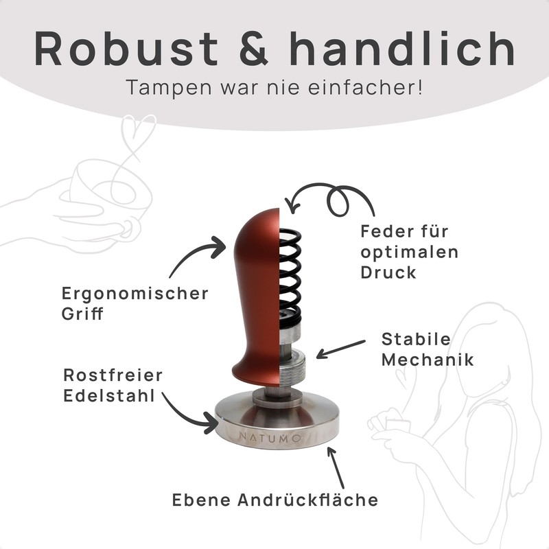 NATUMO Espresso Tamper 58 mm, Pressure Regulating (15 kg /
