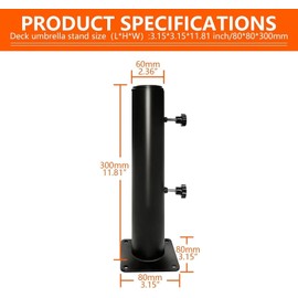 DEVALLEY Outdoor Deck Umbrella Stand Base,Heavy Duty Steel Umbrella Mount Universal Bracket,DIYPatio Umbrella Holder Stand for Deck,Balcony,Tables