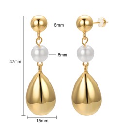 Vissen Teardrop White Pearl Stud Earrings For Women Gold Plated Hypoallergenic Jewellery Drop Earrings