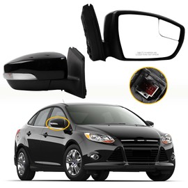 Dasbecan 7Pins Passenger Side Mirror Compatible with 2012-2014 Ford Focus Right Rearview Mirror w/BSM, Turn Signal, Manual Folding, Power Glass and Temperature Sensor Glossy Black Paint