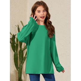 ZDC Girls Oversized Tshirts Kids Long Sleeve Crewneck Shirts Fall Tops Tees 5-14Years Green