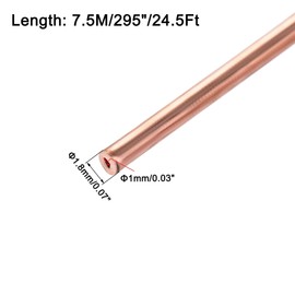 sourcing map Refrigeration Tubing 1.8mm OD x 0.8mm ID x 24.5Ft Length Copper Tubing Coil