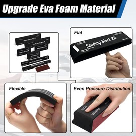 7-Piece Sanding Block, Sandpaper for Wood, Sanding Sponge with Sandpaper for Woodworking Automotive Car Bodywork, Washable & Reusable, 11.6x5.7x3.0in, Boxed