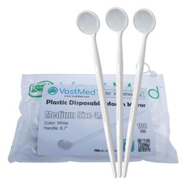 100PCs Dental Grade Disposable Dental Mouth Mirrors by VASTMED | White Oral Dental Mirror Plastic Dental Instrument | Anti Fog Mouth Glass Mirror for Teeth with Handles Plastic Tooth Mirror