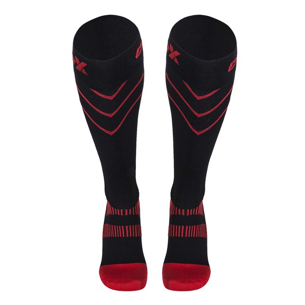 CSX 15-20 mmHg Compression Socks for Men and Women, Knee High, Recovery Support, Athletic Sport Fit, X-Large, Red on Black