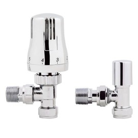 iBathUK | Thermostatic Chrome Angled Towel Radiator Valves TRV 15mm Central Heating Taps RA07A