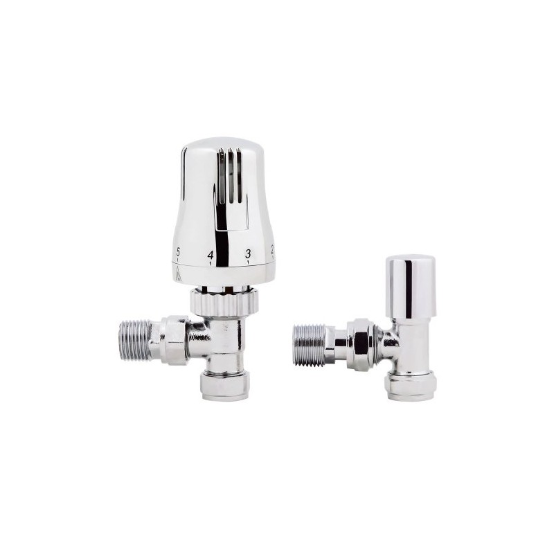 iBathUK | Thermostatic Chrome Angled Towel Radiator Valves TRV 15mm