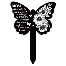 GLOBLELAND Butterfly Shaped Sunflowers Garden Stake Memorial Plaque for Mother Memorial Stakes for Cemetery Acrylic Waterproof Mourning Grave Stake for the Yard Grave Cemetery