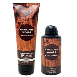 Generic Bath and Body Work Men's Collection MAHOGANY WOODS Body Cream and Body Spray Bundle - Full Size, brown