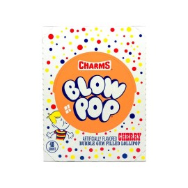 Tootsie Roll Charms Blow Pops Cherry Flavor 48 Count Chewy Bubble Gum Hard Candy Shell