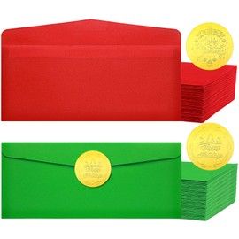 200 Pcs Christmas Colored Envelope Self Adhesive Number 10 Envelopes with 200 Pcs Embossed Gold Foil Sticker Holiday Festive Red Green Envelopes Merry Christmas Envelope Seals for Mail Gift Supplies