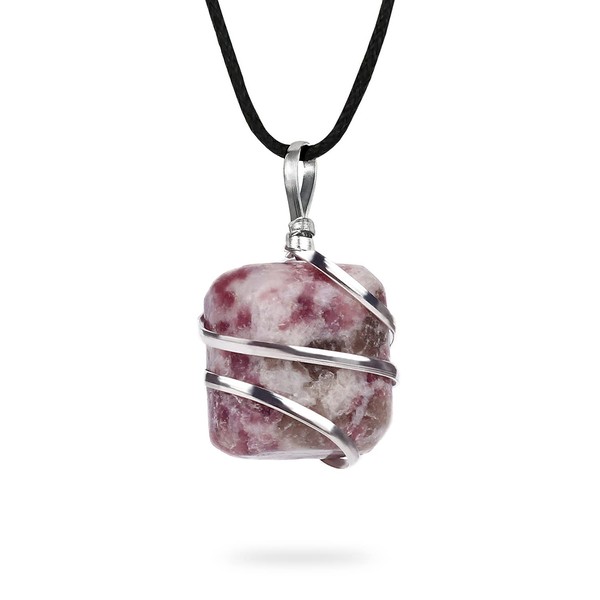 AYANA Natural Lepidolite Healing Crystal Necklace on Adjustable Length Cord | Dazzling Crystals, Mood Stabilizer, Aids in Stress Relief | Handmade with Ethically Sourced Raw Natural Pure Gemstone