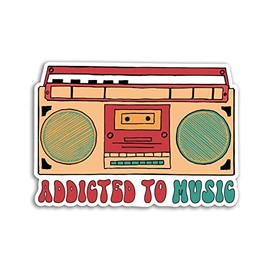 2 x 10cm Music Addict Stickers - Boombox CD Cassette Boys Girls Addicted to Addiction Love Fan Decal Luggage Laptop Gift Sticker #80116