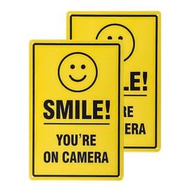 dojune-(2 Pack Smile You're On Camera Video Surveillance Sign -Indoor or Outdoor Use for Home Business CCTV Security Camera,UV Protected