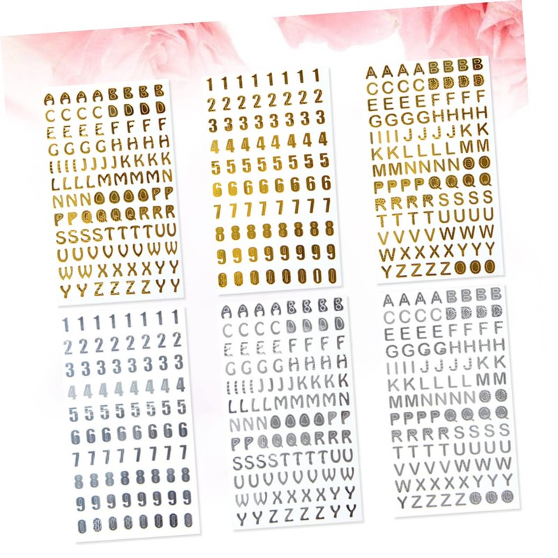 IWOWHERO 6 Sheets Decorative Scrapbook Stickers Hot Stamping Letters Numbers