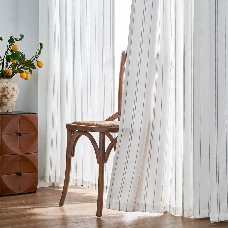 jinchan White Curtains Grey Striped Curtains 84 Inch Length for