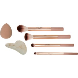 Set de Brochas de Maquillaje Republic Cosmetics 6 Piezas 4 Brochas Profesionales + Beauty Blender + Gua Sha Facial Kit de Maquillaje y Cuidado Facial para Base, Polvos y Contorno Accesorios de Maquillaje