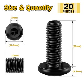 Wavanta 20Pcs M6 Bolts, M6 x 20mm Flat Head Hex Socket Cap Screws Bolts, 304 Stainless Steel Furniture Bolt Full Thread, Black Oxide, with Hex Key