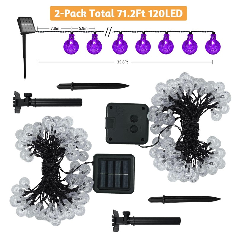Selarlyt 2 Pack 120 LED Solar String Lights Outdoor Waterproof,