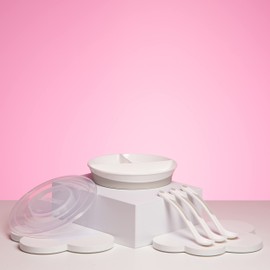 Twistshake Baby Tableware Set | Split Plate + 3 Spoons Cutlery | BPA Free | Nutrition Training Set for Children | Baby Feeding Set | White