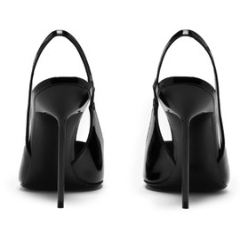 USRUNOE Pointed Closed Toe Slingback High Heels for Women Stilettos Stretch Slip-on Pumps Patent Leather Elegant Party Dressy Shoes,Black 9