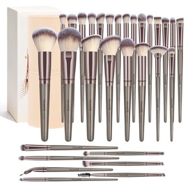 MAANGE Juego de 30 brochas de maquillaje profesional con estuche de viaje, Kabuki, base, polvo, rubor, mezcla y pinceles para sombra de ojos, etiqueta