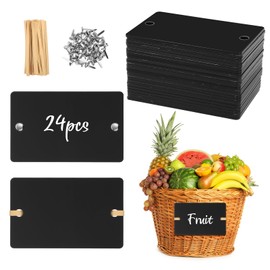 BLSUREFYX 24 PCS Basket Labels 3.1 x 2 Inch Storage Basket Label with Wire Ties and Two-Prong Nails Acrylic Rectangular Erasable Labels for Woven Baskets Wicker Organization Black