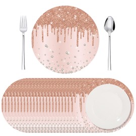 Dispowreath 120 Pieces Rose Gold Paper Placemats Glitter Diamonds Round Disposable Table Mats Decorative Paper Mats for Dining Wedding Birthday Silver Glitter Banquet Party, 13 Inch