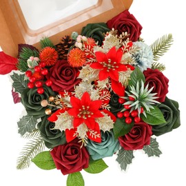 Garisey Christmas Artificial Flowers Poinsettia Christmas Flower Mix Silk Flowers Fake Roses with Stems for DIY Table Centerpieces Christmas Tree Xmas Wreath Holiday Home Party Decor