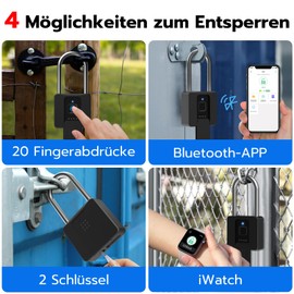 Padlock Fingerprint, Eseesmart Lock with Long Shackle, Large Padlock with Key, Fingerprint & App, Waterproof Warehouses, Cargo Car, Garage, School, Door