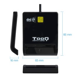 TOOQ TQR-211B - External Electronic DNI and Smart Card Reader (DNIe) USB 2.0 with USB-C Port, Compatible with Mac and Windows (Spain), Black