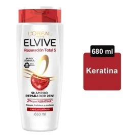 Shampoo 2 en 1 L'Oréal Elvive reparación total 5 cabello dañado 680 ml