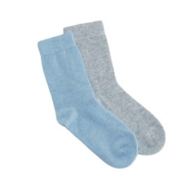 SeriouslySillySocks Women Cashmere Merino Wool Blend Crew Lounge Bed Outdoor Sock 2 Pair Set Med UK 3-7 Size Plain Soft Blue Grey Thermal Very Warm
