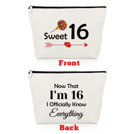 Sweet 16th Birthday Gifts for Girls Makeup Bag Inspirational Gifts 16 Year Old Birthday Gift for Daughter Granddaughter Sister Sixteen Cosmetic Bag 2007 Happy 16 Gifts for Niece Travel Cosmetic Pouch