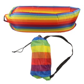 Inflatable Sofa Tear Resistance Portable Inflatable Lounger Couch Inflatable Chair with Storage Bag for Adults Kids Rainbow