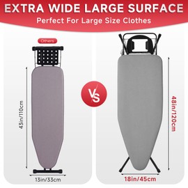 Extra Wide Full Size Ironing Board 57" L X18 W, Multifunctional Sturdy Ironing Board with Iron Rest, Foldable Adjustable Iron Board with Heat Resistant Cover, Enhanced Stability, Black Grey.