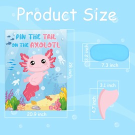 Pin The Tail On The Axolotl Party Game Large Posters with 40 Tail Stickers Axolotl Themed Birthday Decoration Sticker Game for Fiesta Party Games Birthday Family Classroom Activities