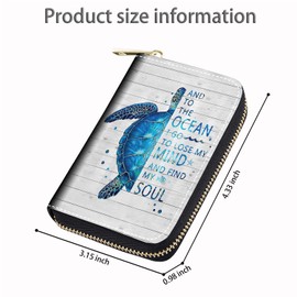 BWOOLL RFID Credit Card Holder Wallets for Women, Leather Card Case Wallet with Zipper, Indian Tribal Girl, Funny Words with Blue Sea Turtle, Fashions