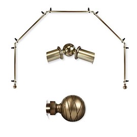 A&F Rod Décor - Ferero 13/16" 5-Sided Bay Window Curtain Rod 28-48 inch (each side) - Antique Brass