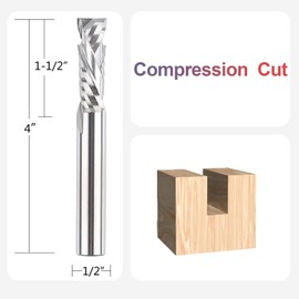 SpeTool 1/2 Inch Shank Spiral Router Bit Compression Cut Up&Down CNC Router Bits 1-1/2 Inch Cutting Length Solid Carbide Extra Long End Mill 4 Inch Total Length for Woodworking Cutter