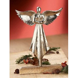 Gilde Angel on Wooden Base Aluminium Aluminium Height Approx. 28 cm Each is Unique
