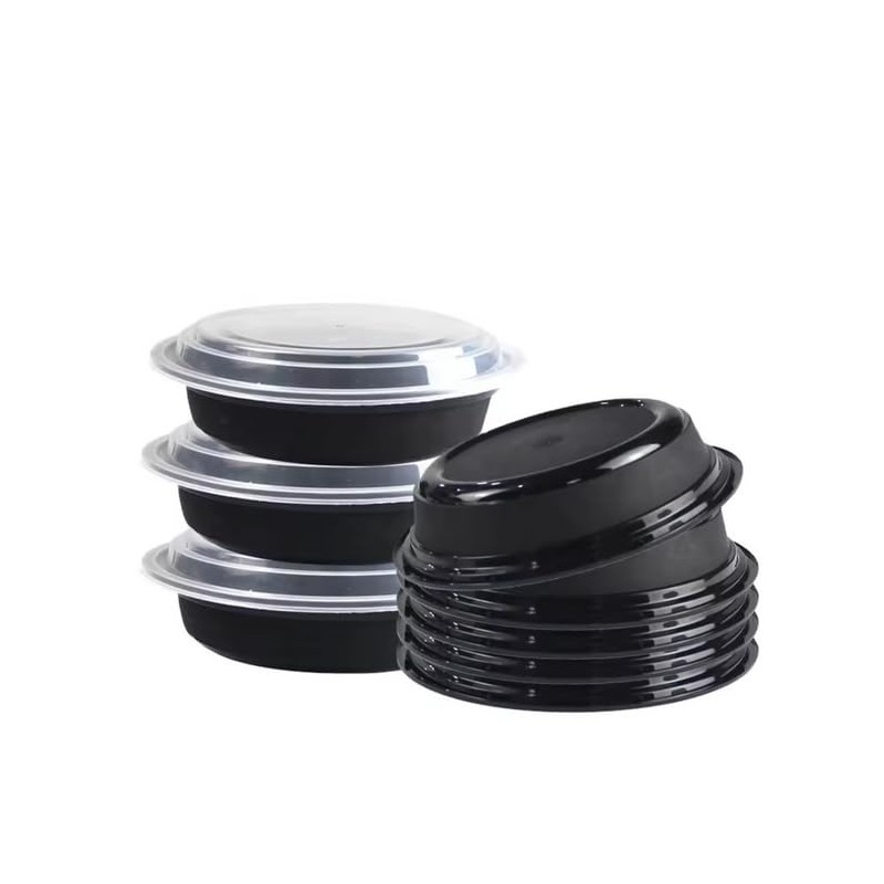 VeZee 48oz Disposable Black Meal Prep/Bento Box with Clear Dome